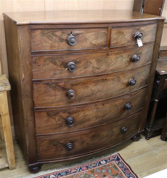 A large Victorian mahogany bowfront chest of drawers W.123cm